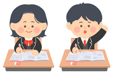 학교에서 수업중인 여학생과 남학생