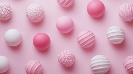 Obraz premium Pink and White Swirled and Solid Round Candies on Pink Background