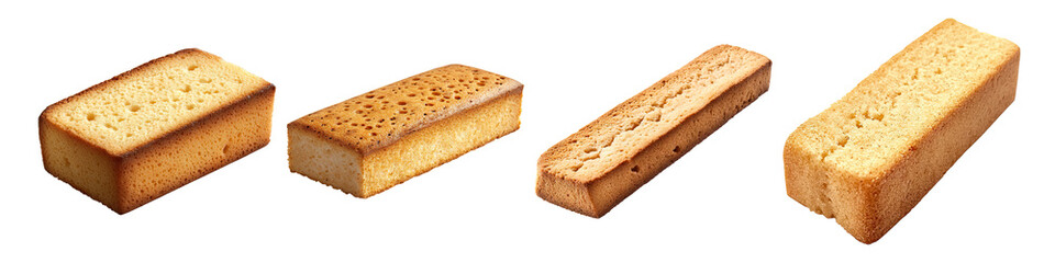 Cake rusk isolated on transparent background, set of