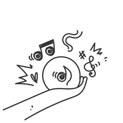 doodle hand drawn hand holding bubble talk with musical note illustration