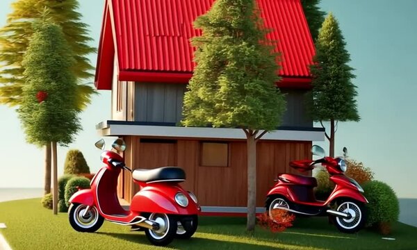 Beautiful red color cottage house with scotty