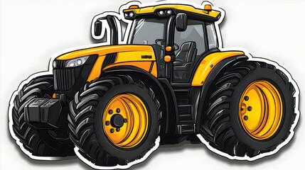 Obraz premium Powerful Yellow Tractor Illustration with Large Tires, Detailed Design, Agriculture Machinery, Farm Equipment Graphic
