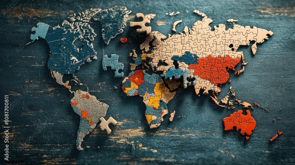 Aufkleber Building global partnerships connecting puzzle pieces for a unified world global infographic collaborative interconnected concepts