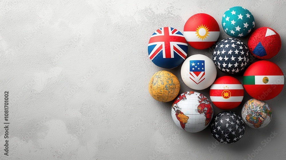 Aufkleber Global unity celebration international visual representation artistic display aerial view circular arrangement of country flags