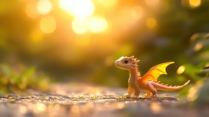 Obraz premium A charming dragon figurine basking in the warm glow of sunset.