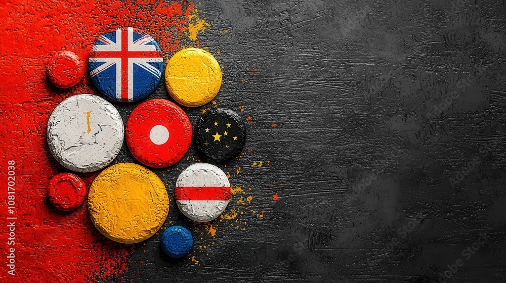 Poster celebration of unity global showcase digital illustration modern art aerial view diverse flags in ci