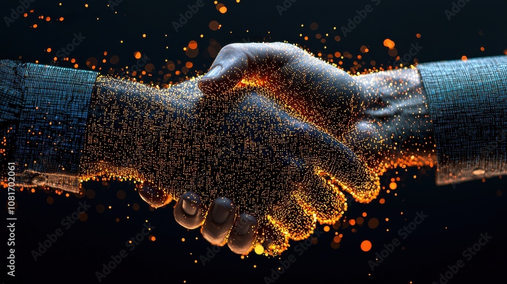 Poster digital handshake symbolizing global standards virtual environment graphic representation technology