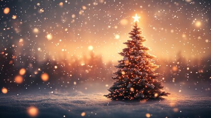 Obraz premium Serene Minimalist Christmas Tree with Stars and Snowflakes on Luxurious Background