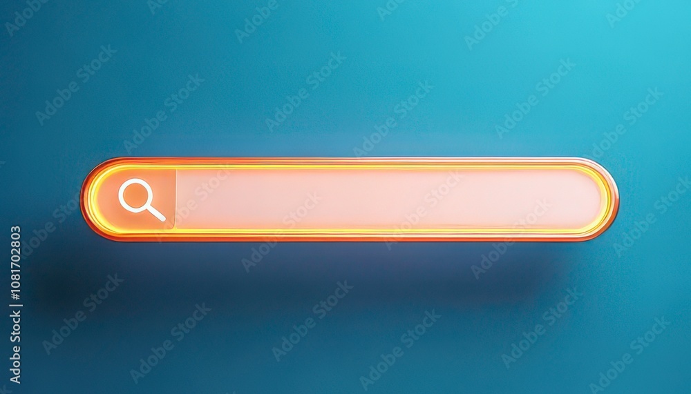 Poster search engine with search bar concept. a glowing search bar on a blue background, symbolizing online