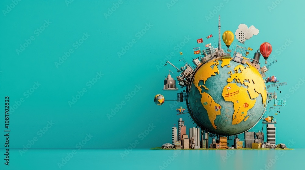 Poster global unity showcase national symbols on a vibrant world digital art creative environment conceptua