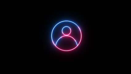 Neon-glow user or profile or avatar icon with circle . Two-tone blue and purple color person or user account or people sign
