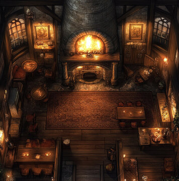 High-end comfortable tavern in the datime. Lots of natural light. Bar on one side. Lots of tables and comfortable chairs. Large fireplace