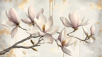 Watercolor Magnolias with Gold Leaf Accents