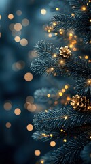 Fototapeta premium Christmas garland with bokeh lights on dark blue background