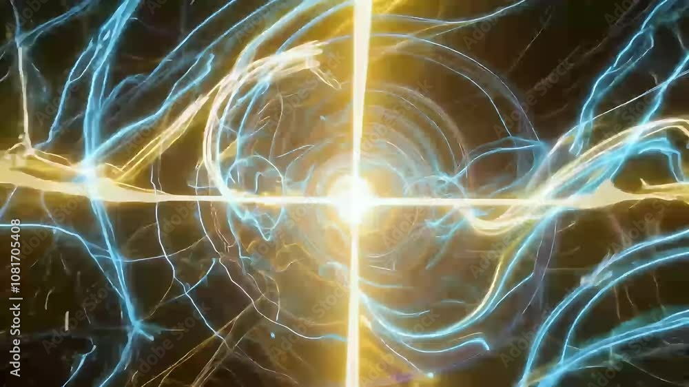 Wall mural tunnel glowing particles electric lines representing advanced technology motion high quality 4k visu