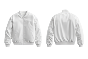 stylish white bomber jacket for your mockup, front and back view. transparent background