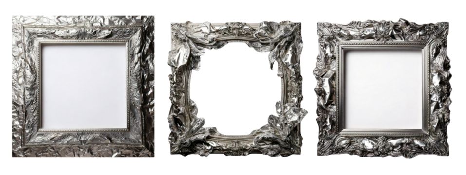 Set of decorative silver foil frames.