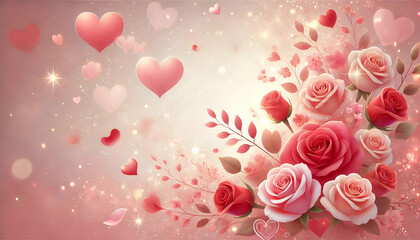 "roses background with hearts for valentine day"