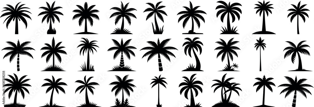Wall mural palm tree silhouette vector collection. tropical landscape elements ideal palm tree for exotic desig
