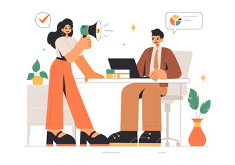 Vector Illustration of Women Leaders in Business, featuring a Female Leader in Meetings Focused on Career Growth, Victory, and Goal Achievement