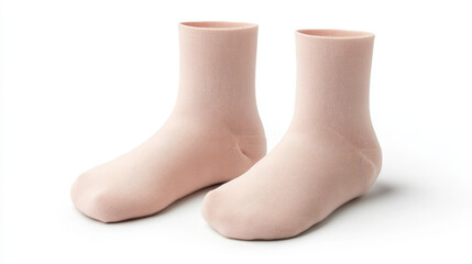 Two pairs of plain, light pink socks, shown from the front. They're perfect for showcasing designs!