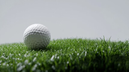 Obraz premium A golf ball's dimples with tee and grass details, outdoor setting on a well-manicured green, Refined style