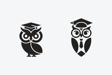 Elegant owl logos with academic caps embody wisdom and education in a refined style