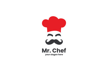 Chef logo with a stylish mustache and red chef hat offering a culinary branding feel