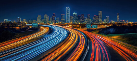 Obraz premium Busy city highway with light streaks at night