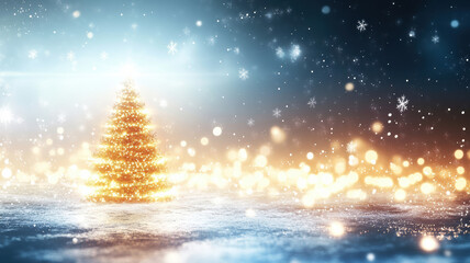 Naklejka premium Snowflakes and Christmas tree with glowing lights