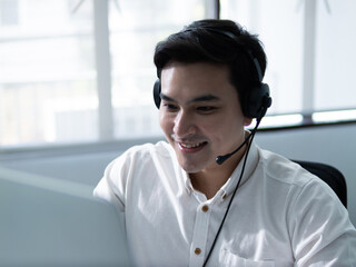 Customer service interaction office setting professional portrait bright environment close-up view engagement and communication skills