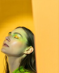 Dynamic Yellow and Green Composition with Woman�s Side Profile