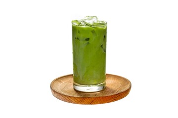 Ready for drink with Ice green tea serving on white background with isolated concept.