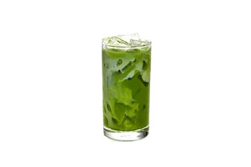 Ice green tea serving on white background with isolated concept.