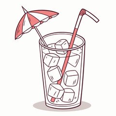 A glass with ice inside and umbrella on top
