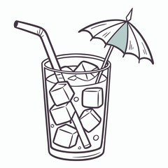 A glass with ice inside and umbrella on top