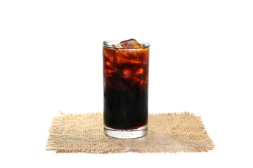 Ice green tea put on sack and serving on white background in isolated concept.