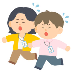 헐레벌떡 회사에 지각을 한 남성과 여성