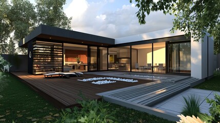 Home renovation with a modern extension including a deck Patio And courtyard Showcasing contemporary design and outdoor living 8k resolution