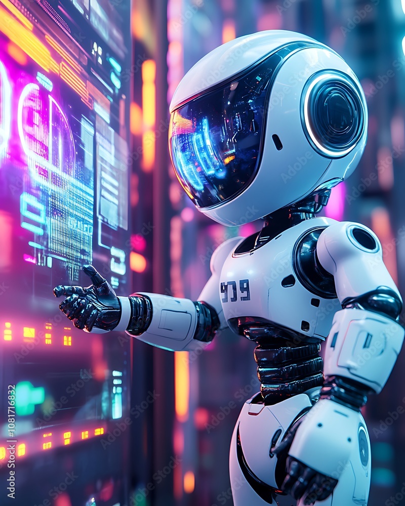 Poster sleek futuristic robot in modern interactive design