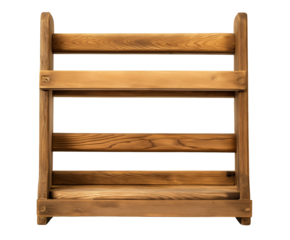 vintage wooden shelf with three tiers for rustic decor on isolated background
