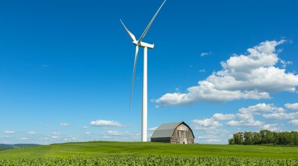 Obraz premium Serene Countryside Harmony: Wind Turbine Integration in Agricultural Landscape