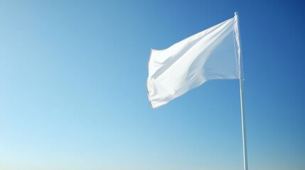 A golf course flag fluttering in breeze, outdoor setting with clear blue sky, Serene style