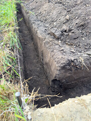 A dirt path is dug out in the grass