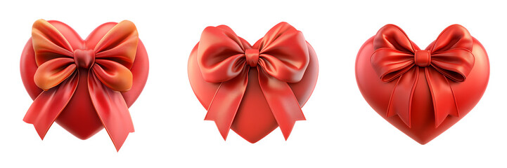 Red Silk Ribbon Tied into a Heart Shape Smooth Texture 3D Illustration Isolated on White and Transparent Background