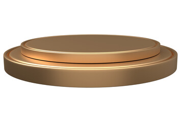 Gold pedestal display platform with tiered modern podium stand. Empty Exhibition stage background or empty product shelves.