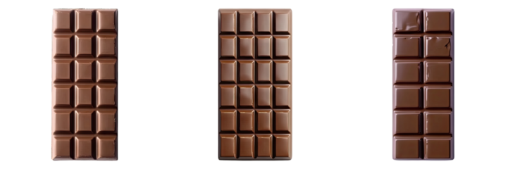 Chocolate bar isolated on transparent background, set of