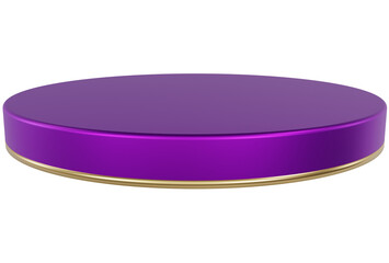 Purple and gold pedestal display platform with modern podium stand. Empty Exhibition stage background or empty product shelves.