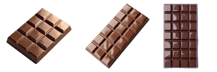 Chocolate bar isolated on transparent background, set of