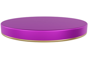 Purple and gold pedestal display platform with modern podium stand. Empty Exhibition stage background or empty product shelves.